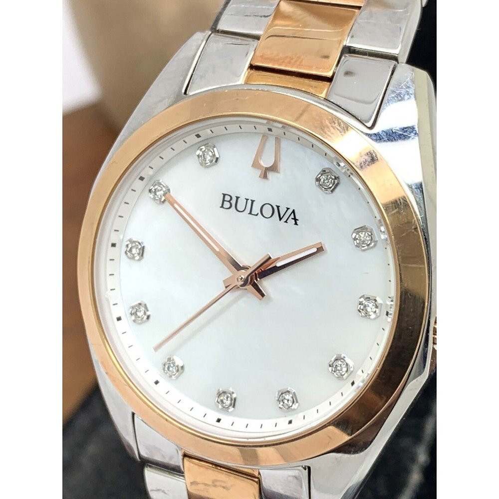 Bulova Women's Watch 98P207 Quartz Diamond Mother of Pearl White Dial Two Tone